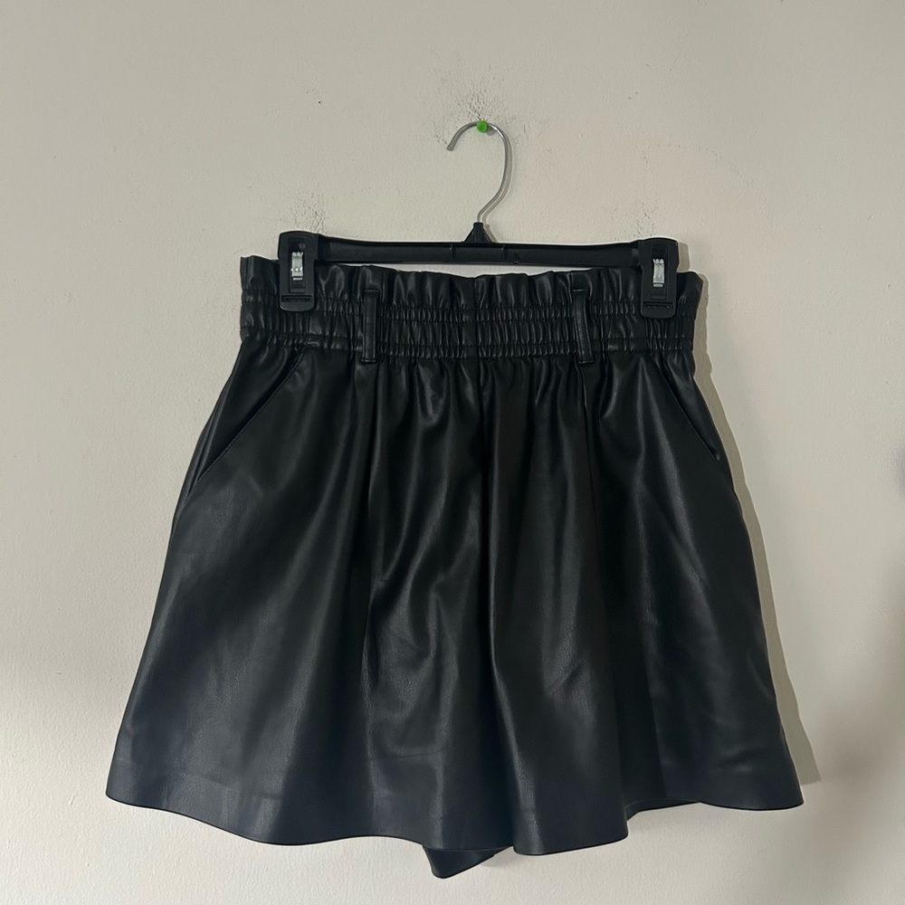 Zara Black Leather-Style Shorts